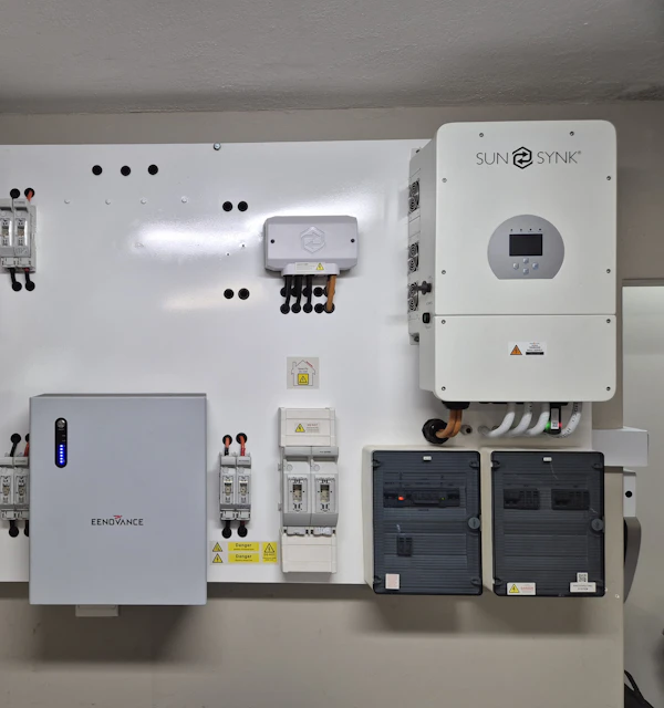 Stromspeicher mit Solarsystem an der Wand